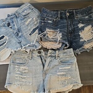 3 Pairs American Eagle Outfitters Women's Ripped Jean Shorts